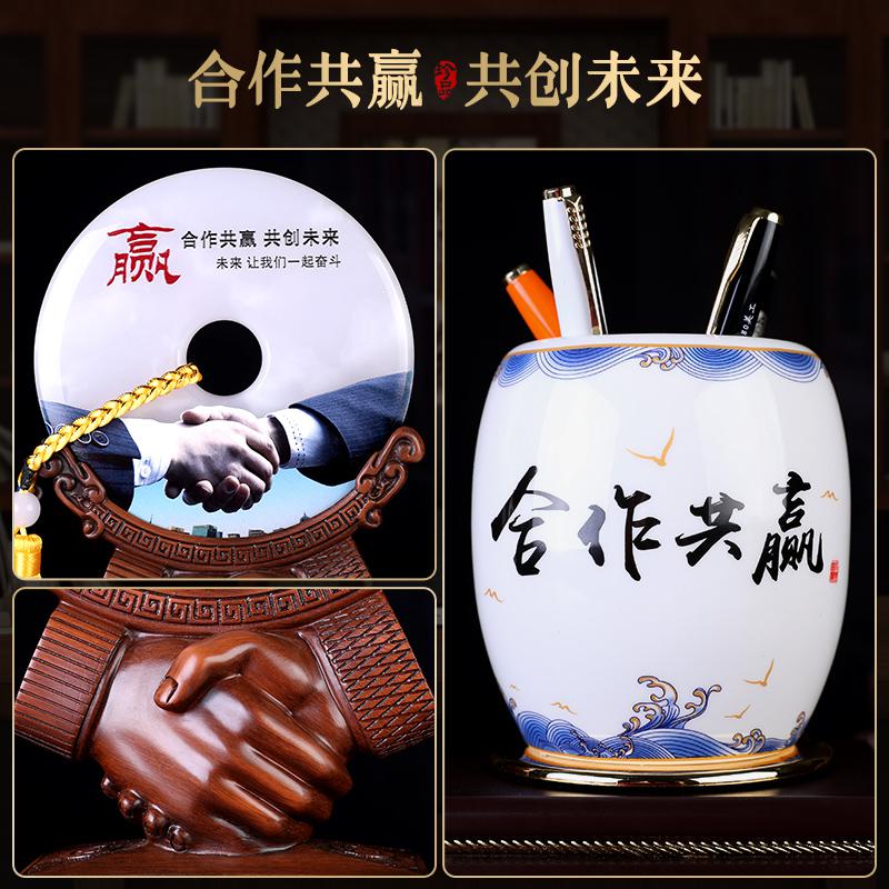 家柏饰(CORATED)合作共赢平安扣笔筒摆件送老板办公室装饰创意工艺品商务礼品定制高清大图