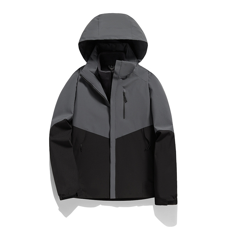 JEEPSPIRIT户外男女撞色百搭连帽三合一可拆卸内胆冲锋外套_494 2XL 99536男款：星空灰