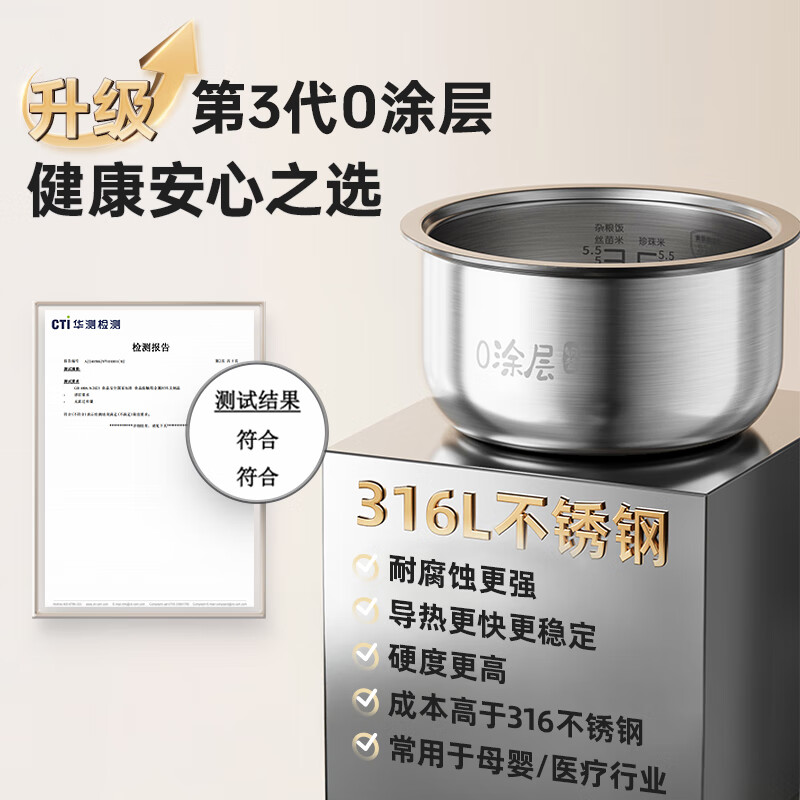 小熊(Bear)电饭煲1-2人用小电饭锅 0涂层健康316L不锈钢一键快煮饭微压多功能可预约1.6L DFB-C16M高清大图