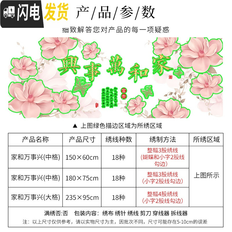 三维工匠线绣十字绣2019新款绣家和万事兴客厅简约现代卧室十字绣花卉清新 [3D]235X95CM[丝线][18种绣线]