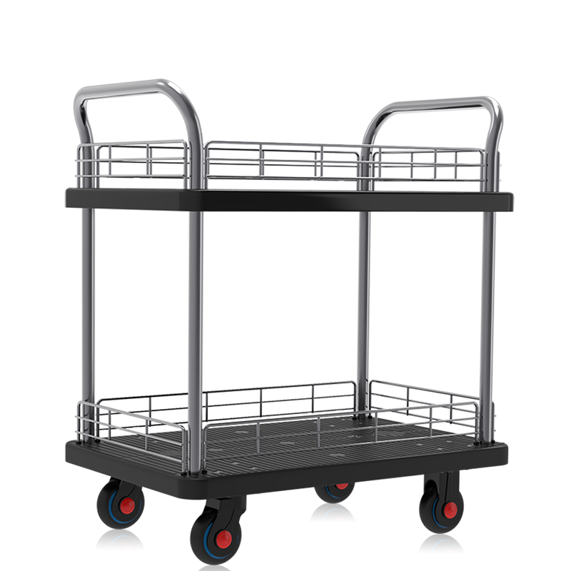 新越昌晖平板车小推车手推车双层货车搬运车小拖车拉杆车护栏车双扶手物料车 C7076高清大图