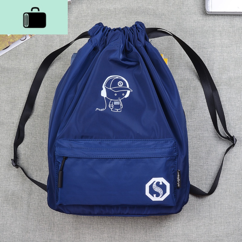 运动束口袋抽绳轻便布袋简易补习双肩包女背包男补课包小学生书包NEW LAKE 宝蓝色