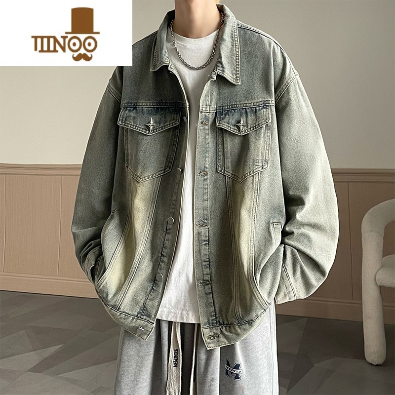 YANXU美式复古水洗宽松休闲牛仔夹克男士潮牌痞帅工装感外套高清大图