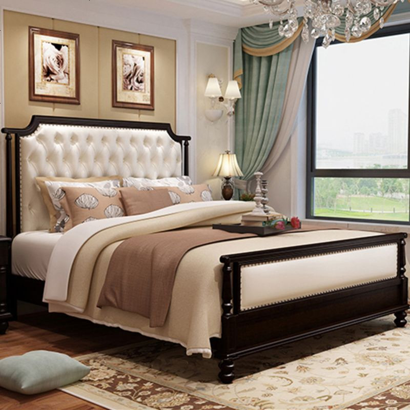 美式轻奢真皮床主卧实木床18米双人床卧室婚床15米高箱床储物