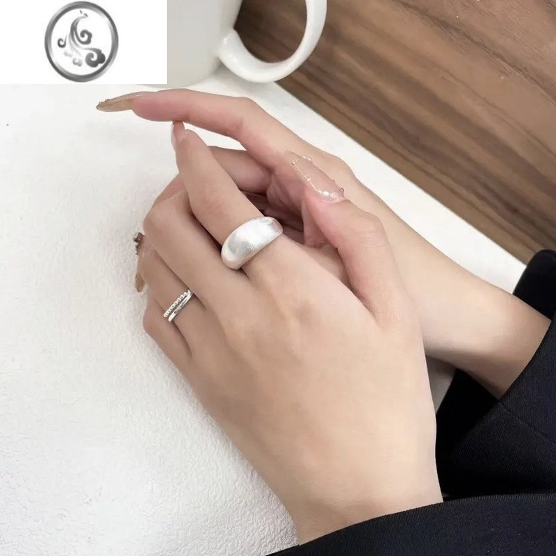 jimis925银银极简银银磨砂拉丝戒指女时尚个性食指戒小众设计指环银色