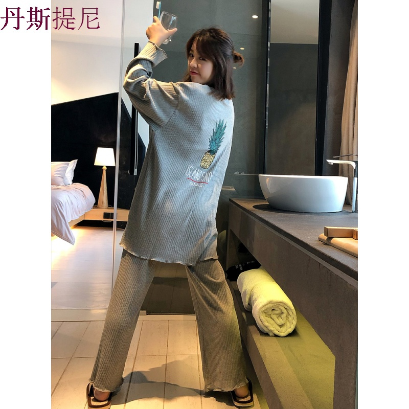 菠萝睡衣女秋纯棉长袖薄款可爱学生夏韩版宽松大码秋冬家居服套装