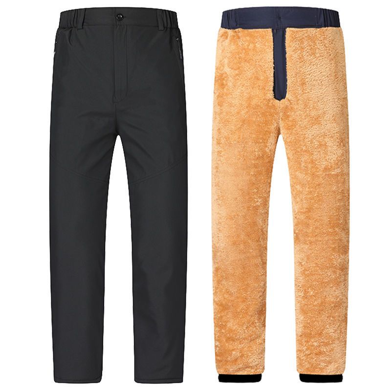 爸爸冬季外穿棉裤加绒加厚中老男士宽松三层高腰深档防寒保暖棉裤