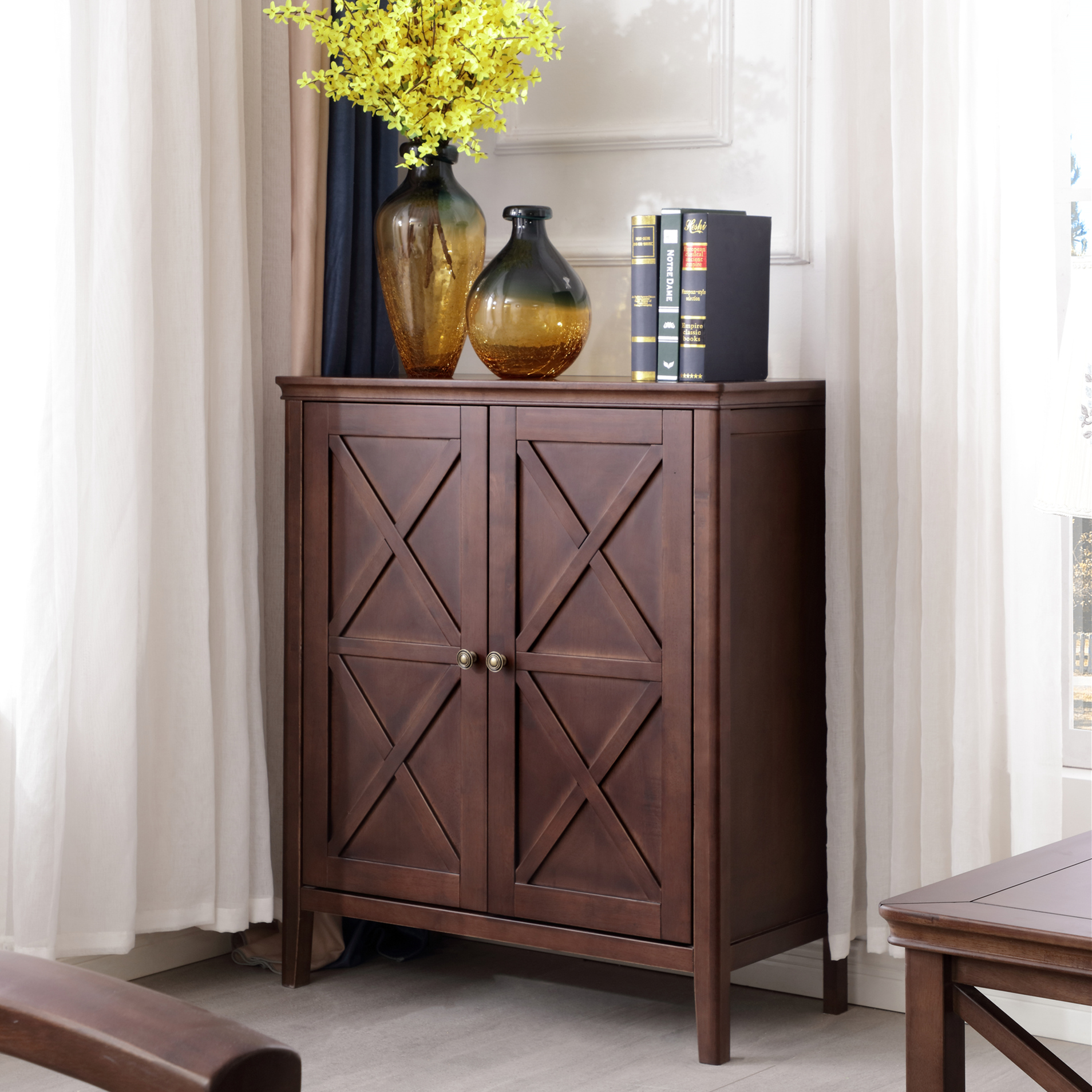 青木川 美式乡村实木鞋柜家用门口入户阳台客厅小户型双门三门鞋架