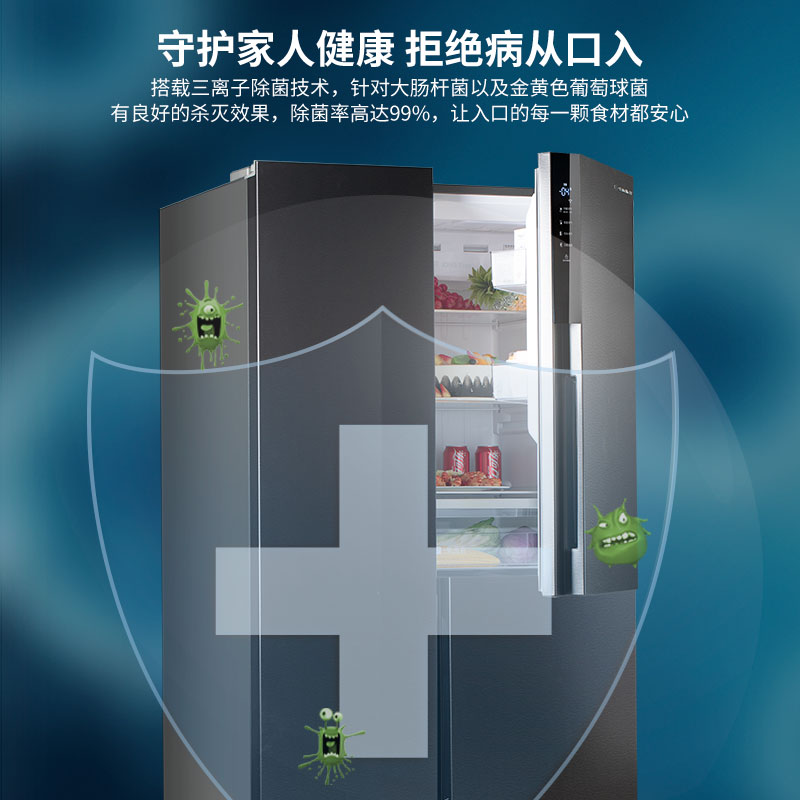 上菱601升T型对开三门变频冰箱风冷无霜一级能效净味除菌独立变温室智能生态BTE601PWLD(丝蕴灰)高清大图