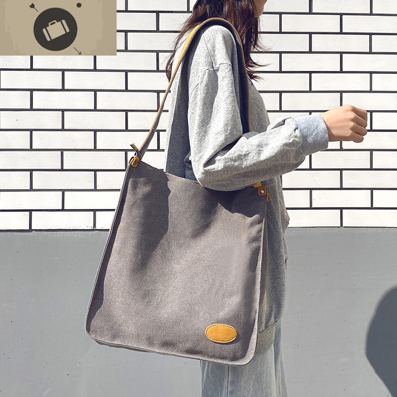 包简约布袋包帆布袋ins日系学生文艺斜挎大容量女包 艾狄伊娃女斜挎包