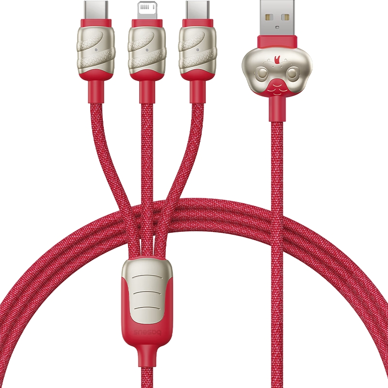 倍思(BASEUS) 蛇年生肖系列 快充充电线 USB to C+C+L 3.5A 1.2m 赤岩红