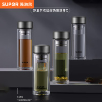 苏泊尔双层玻璃杯泡茶杯子耐热带过滤网车载办公室水杯304不锈钢茶滤高硼硅玻璃