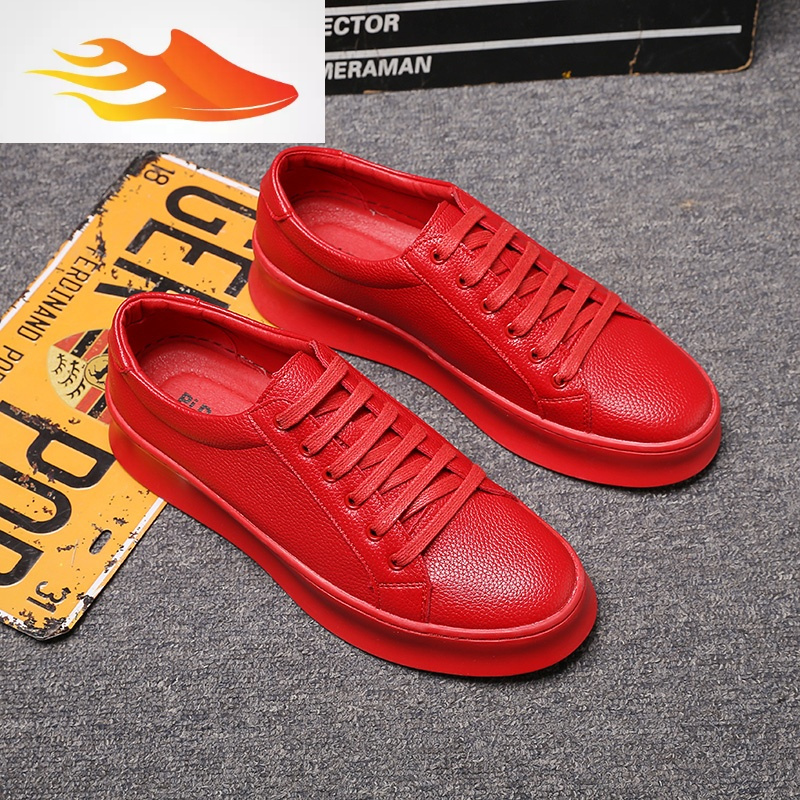 fishbasket冬季新款红色低帮鞋男英伦时尚系带板鞋嘻哈青年潮鞋厚底