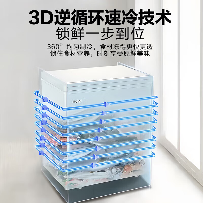 海尔201升卧式冷柜一级能效低霜家用冰柜 冷藏柜冷冻柜小冰柜家用商用小型冰箱大容量冷柜 BC/BD-201G高清大图