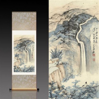 栗色张大千太乙观泉 170*70 张大千月桂飘香丝绸画卷轴画办公室挂画国画古董书法字画装饰画