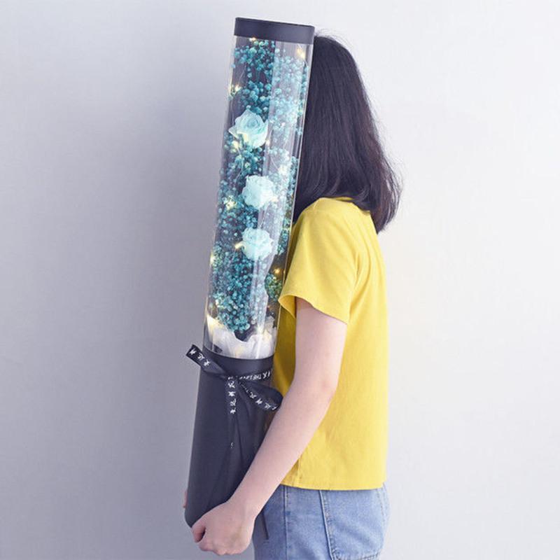 满天星干花玫瑰花永生花真花花束批发情人节表白送女朋友生日礼物 蓝色满天星-怦然心动 80cm--抱