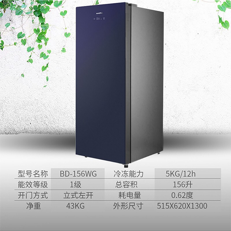 澳柯玛(AUCMA)风冷无霜立式家用冰柜小型冷冻柜抽屉式冷柜冷冻冷藏BD-156WG 星釉蓝高清大图