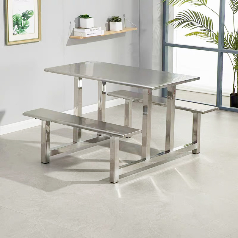 鑫金虎员工食堂桌椅学校公司餐厅工厂饭堂不锈钢连体餐桌椅 加厚 四人位1.2m高清大图