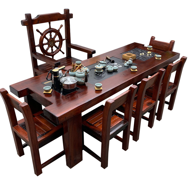 戴劲 茶台老船木茶桌椅组合中式家具功夫小茶几茶艺茶具套装一体 2.2米