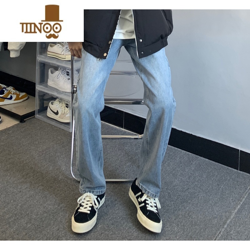 YANXU高街浅蓝色直筒长裤宽松垂坠感大码牛仔裤子男ins痞帅韩版拖地裤高清大图