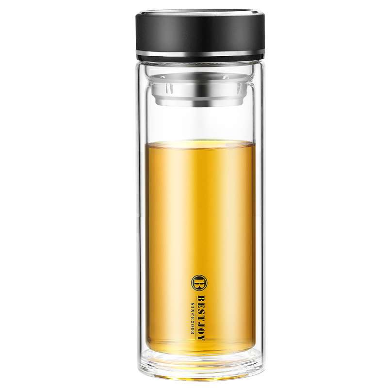 富光 FGBE-BL04 双层玻璃水杯带过滤 1000ml (黑色)
