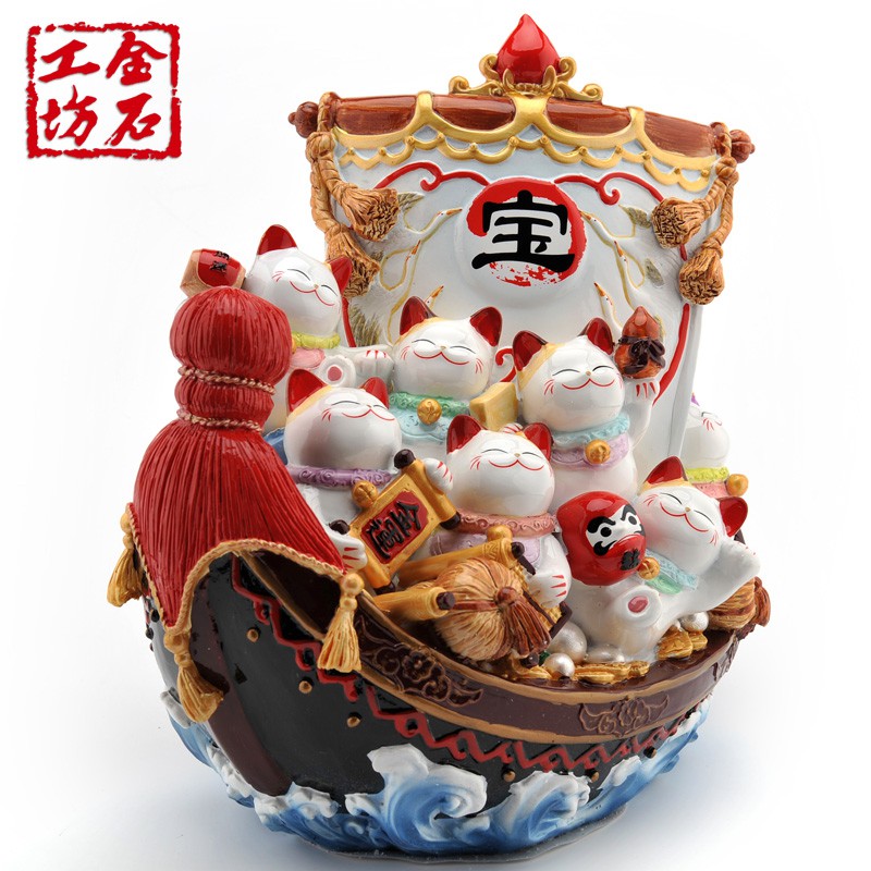特色宝船猫 店铺开业家居乔迁办公摆件 开业 三维工匠猫高清大图