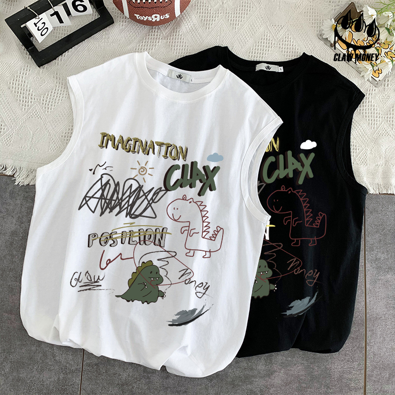 Claw money潮牌纯棉休闲背心男夏季潮流ins无袖T恤青少年百搭汗衫