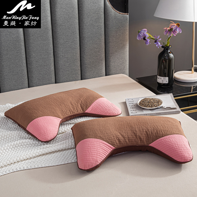 曼凝家纺全棉韩式蝴蝶枕芯全荞麦枕头纯棉可拆卸时尚造型单人成人学生