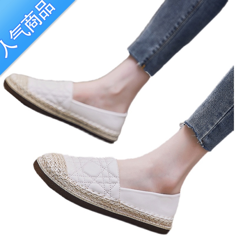 SUNTEK小香风小白鞋女2023春秋新款一脚蹬平底单鞋软底百搭懒人渔夫鞋高清大图