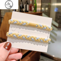 JiMi韩版时尚发绳手工编制麻花辫头绳高弹力橡皮筋简约可爱发圈编织 黄蓝色麻花辫12个装 均码