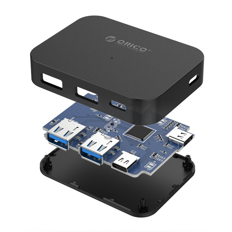 奥睿科(ORICO)Type-C转USB3.0+USB-C扩展分线器/转接头HUB 黑色TC2U-U3