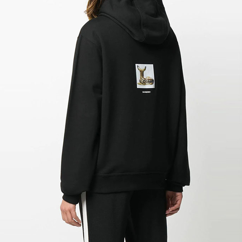 巴宝莉(burberry)女士黑色鹿印花宽松棉质连帽衫小鹿卫衣 8024655