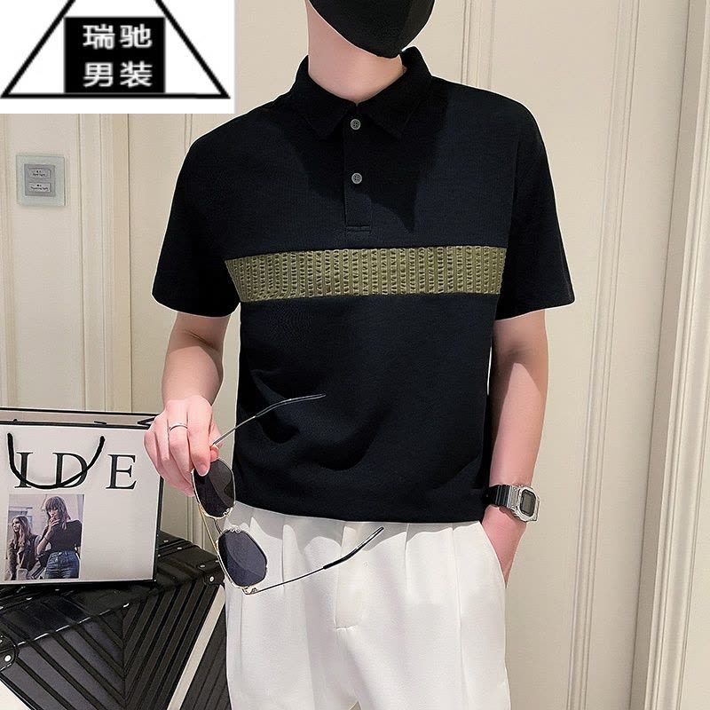 希杰狮王夏季冰丝短袖POLO衫男潮牌痞帅翻领T恤2023新款男士休闲半袖体恤图片