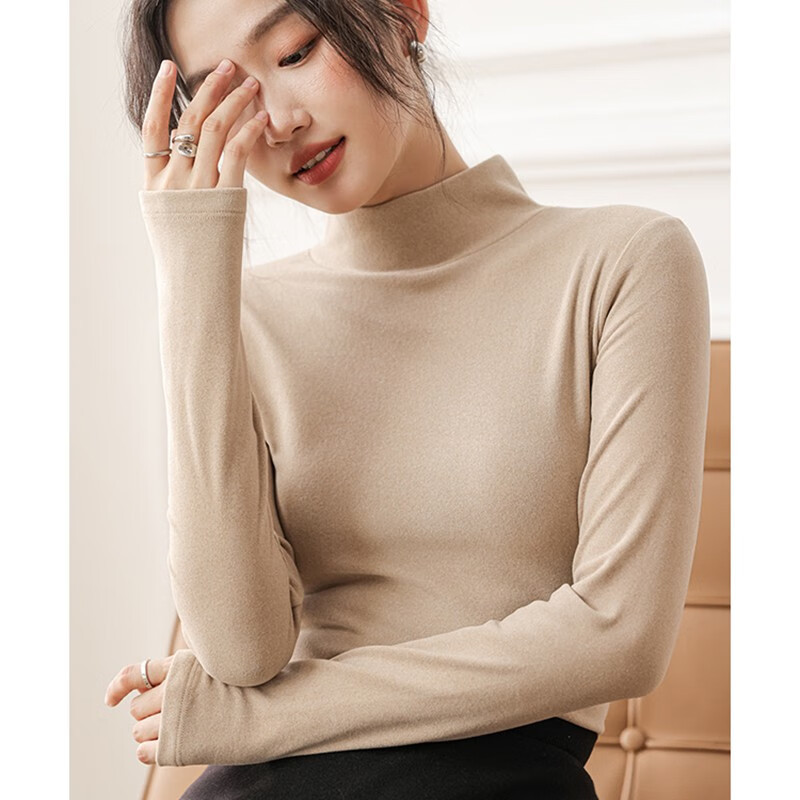 dafy品牌半高领打底衫女秋冬修身长袖中领内搭t恤针织洋气堆堆领上衣