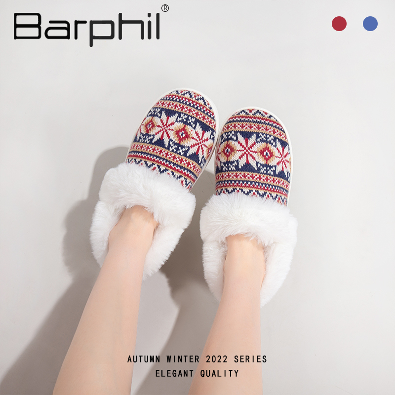 Barphil毛毛拖鞋冬季新款室内家居加绒加厚保暖全包脚防滑厚底拖鞋