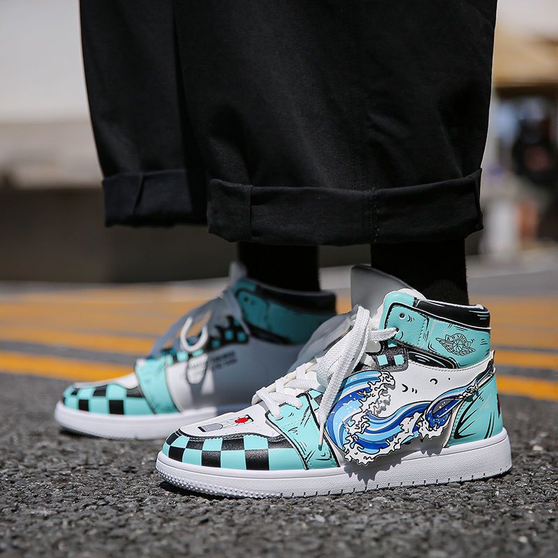 动漫鬼灭之刃联名鞋子男潮鞋aj空军一号高帮鞋男百搭休闲高邦板鞋1鬼