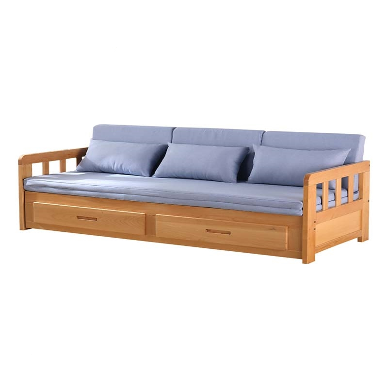 古达北欧木沙发床两用客厅多功能坐卧两用床小户型榉木可折叠伸缩床