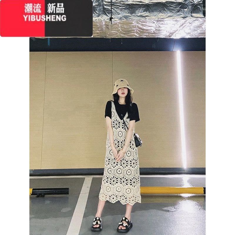 YIBUSHENG设计感镂空钩花背心连衣裙女季气质叠穿A字裙中长裙子图片