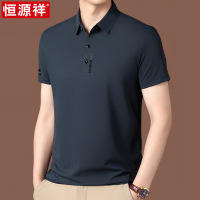 恒源祥2025夏季新款高端冰丝短袖t恤男中年爸爸装上衣半袖POLO衫 170/L 上青