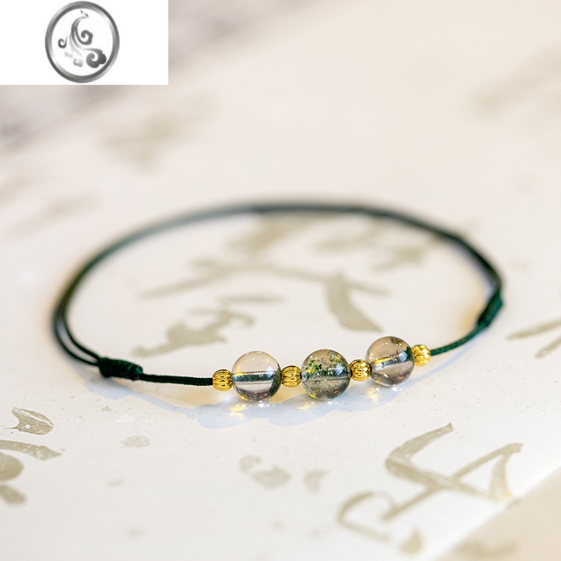 JiMi绿幽灵水晶脚链女红绳链珠简约细手工编森系闺蜜一对