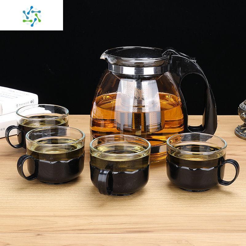 900-1500茶壶套装花茶壶茶杯耐热玻璃过滤大容量泡茶壶茶具套装 三维工匠 1500花茶壶壶+4高棚手把杯