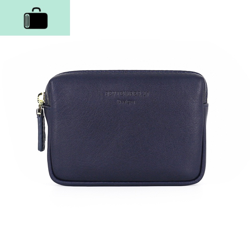 日韩原创牛皮零钱包女手工拉链真皮立体硬币包卡包收纳包小钱包男NEWLAKE 蓝色