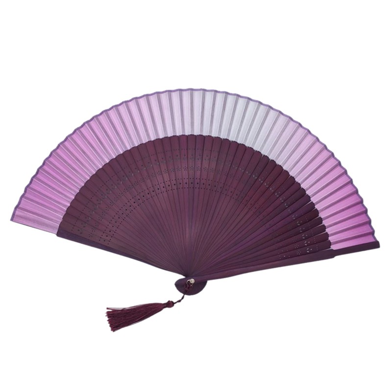江户日式日本和风折扇子和服扇女扇小花刻渐变空白扇金色绿 三维工匠 粉紫渐变郁金香雕刻+大珠紫高清大图