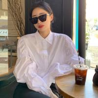港风chic设计感小众泡泡袖长袖白衬衫女减龄洋气上衣法式复古春秋 白色 S