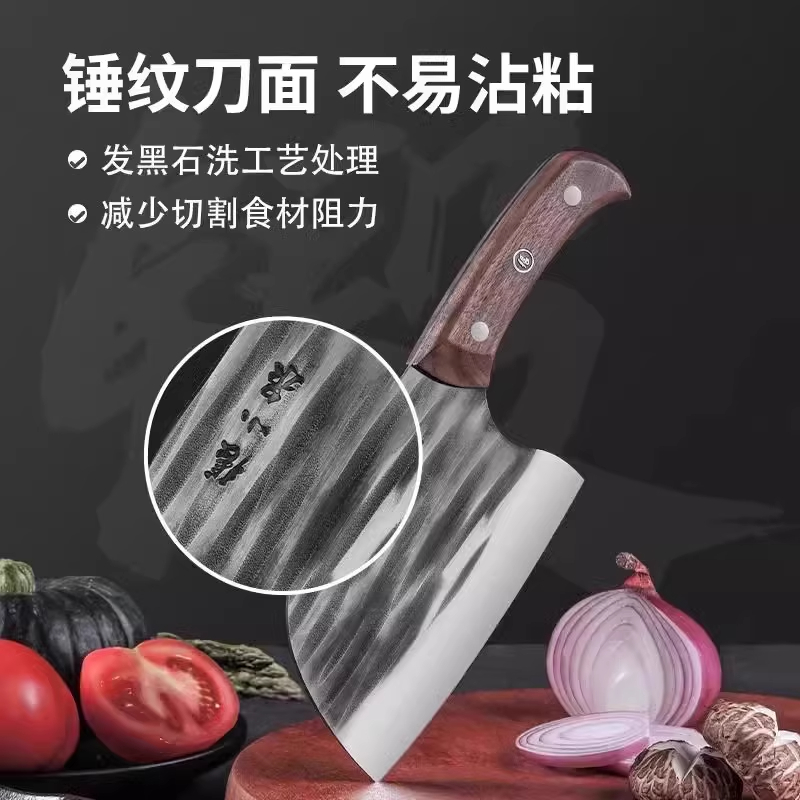 张小泉菜刀手工锻打圆头切片刀厨师专用切菜切肉刀厨房砍骨刀8138高清大图