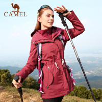 【明星同款】CAMEL骆驼户外冲锋衣 秋冬新款女款加绒加厚防风防水中长款工装冲锋衣