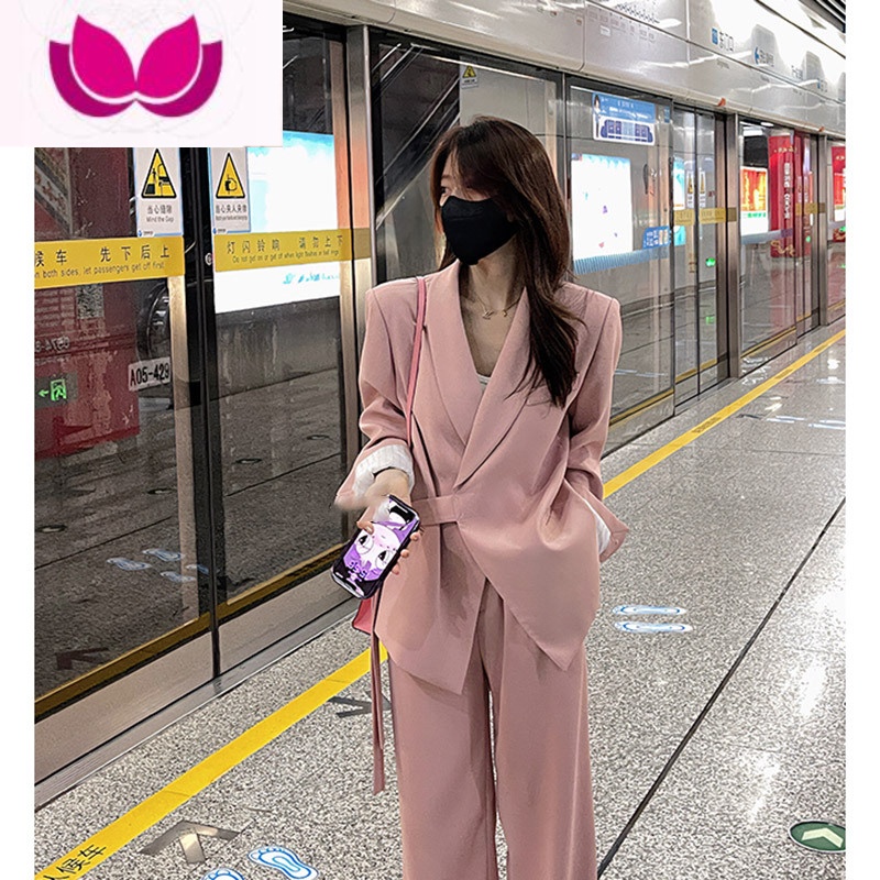 七斓2023年春季新款女装西装套装盐系穿搭御姐轻熟高级感阔腿裤套 S 粉色套装炸街时尚套装港风/高级时装套装减龄/网红2023炸街