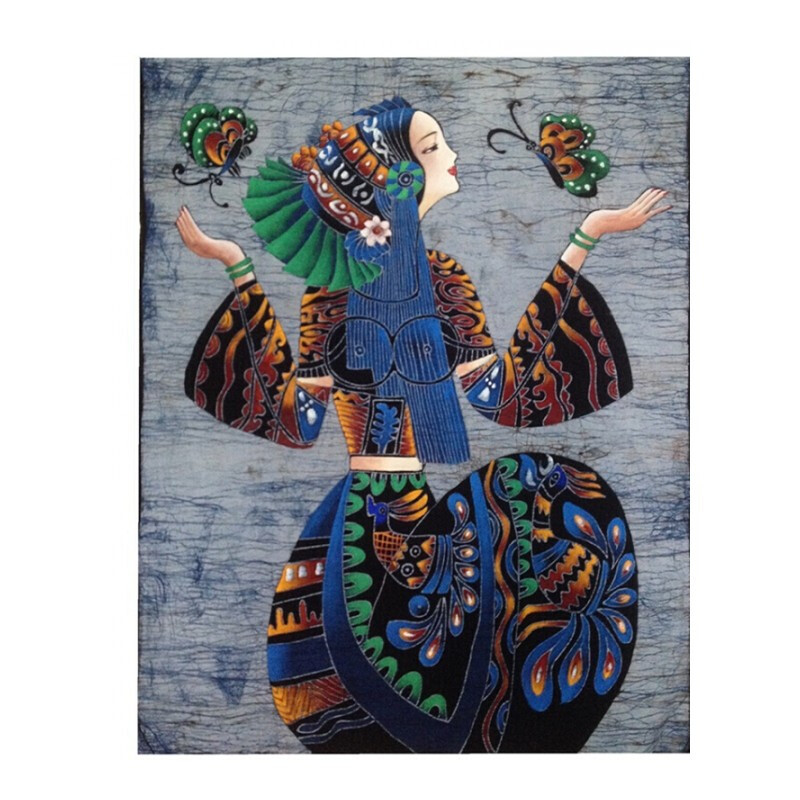 云南手绘民族风手工蜡染油画壁挂结婚商务装饰艺术