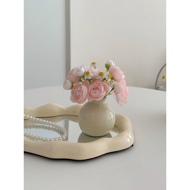 维诺亚陶瓷小花瓶仿真花干花假花办公桌桌面小摆件洗手台餐桌家居装饰品高清大图