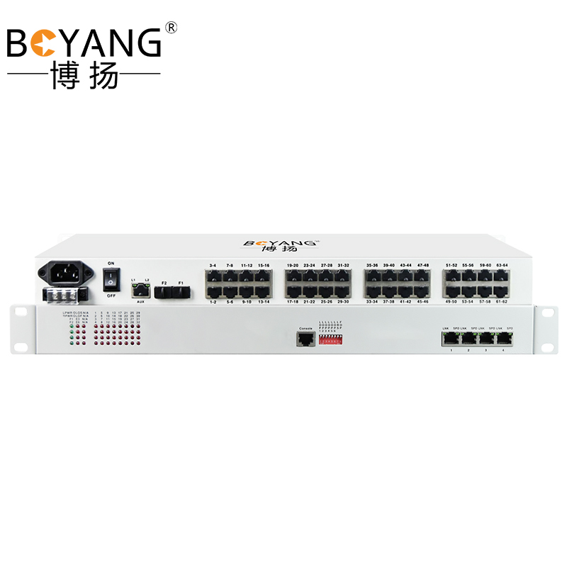 博扬 综合业务光端机32路E1+2路千兆以太网逻辑隔离 双纤120km LC接口机架式BY-32E1-2EV-120KM